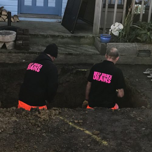 West Sussex Drains workmen on a domestic drains job